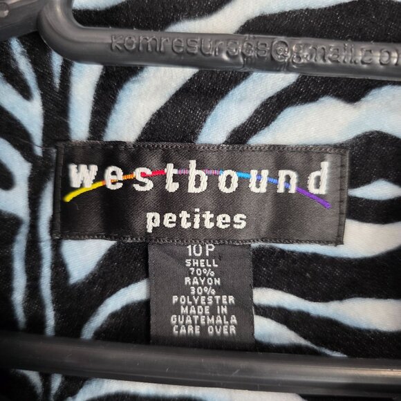 Womens Westbound Petites Black White Zebra Print Jacket Full Zip Long Sleeve 10P - Picture 2 of 7
